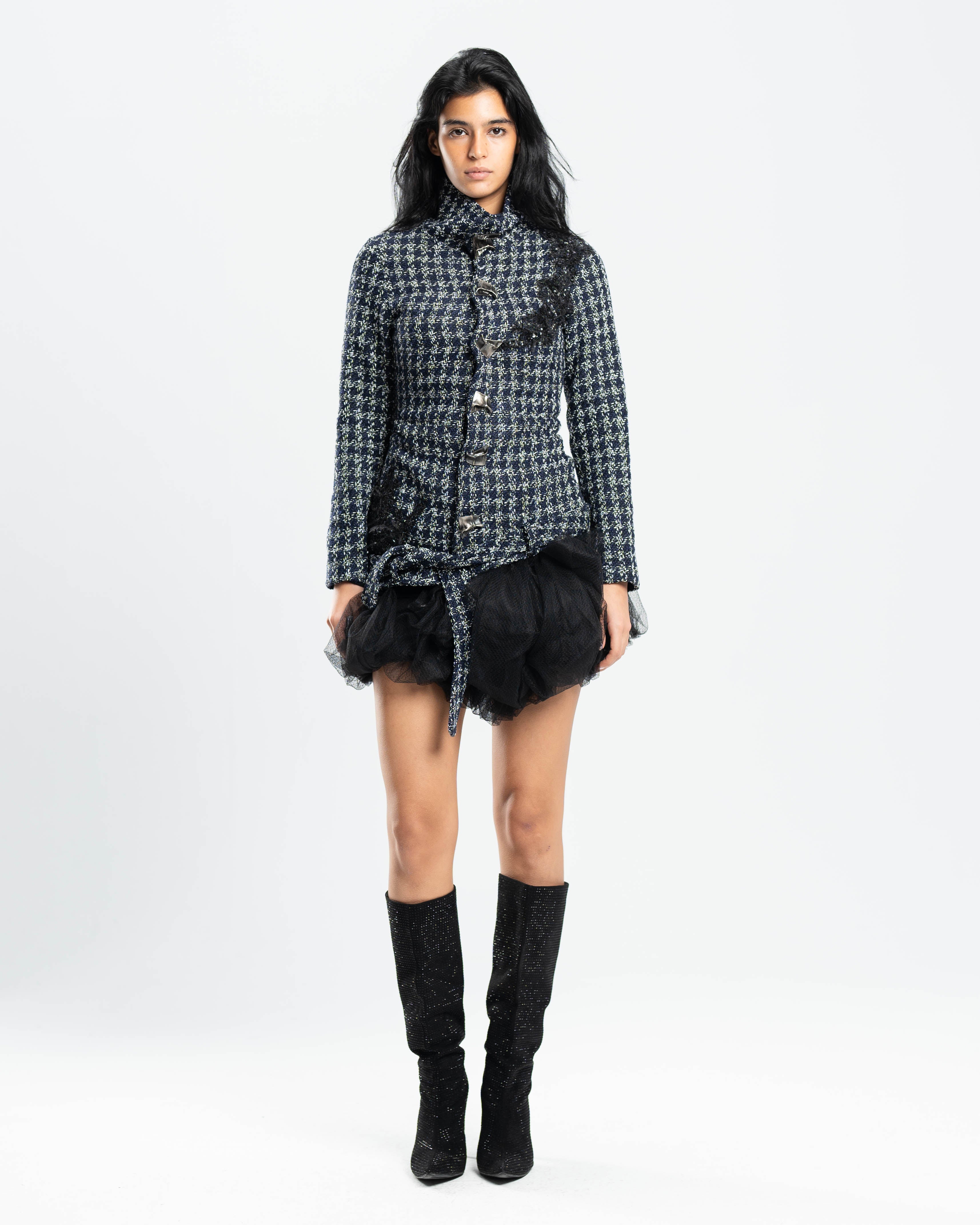 Muse Dress in Metallic Tweed and Tulle