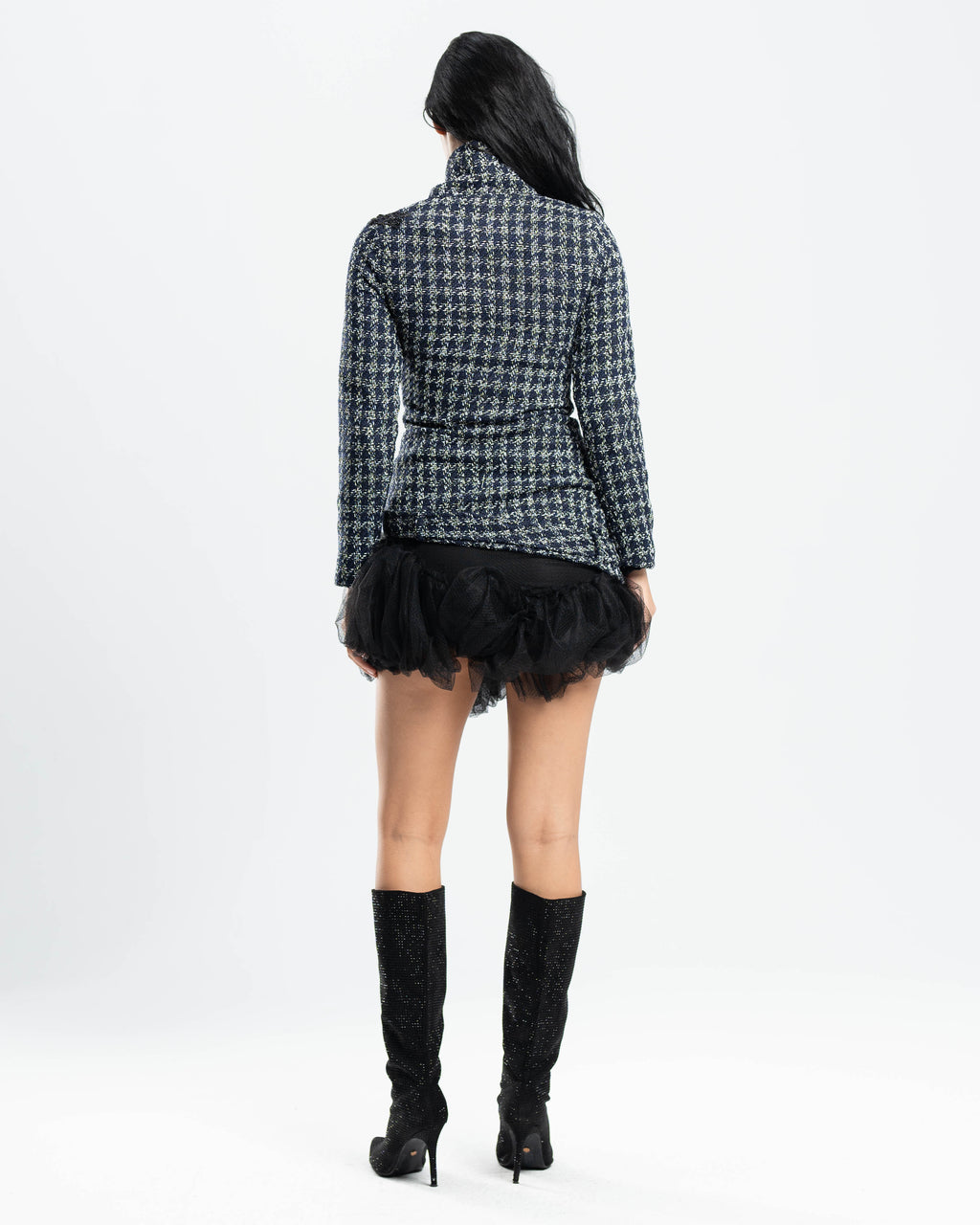 Muse Dress in Metallic Tweed and Tulle