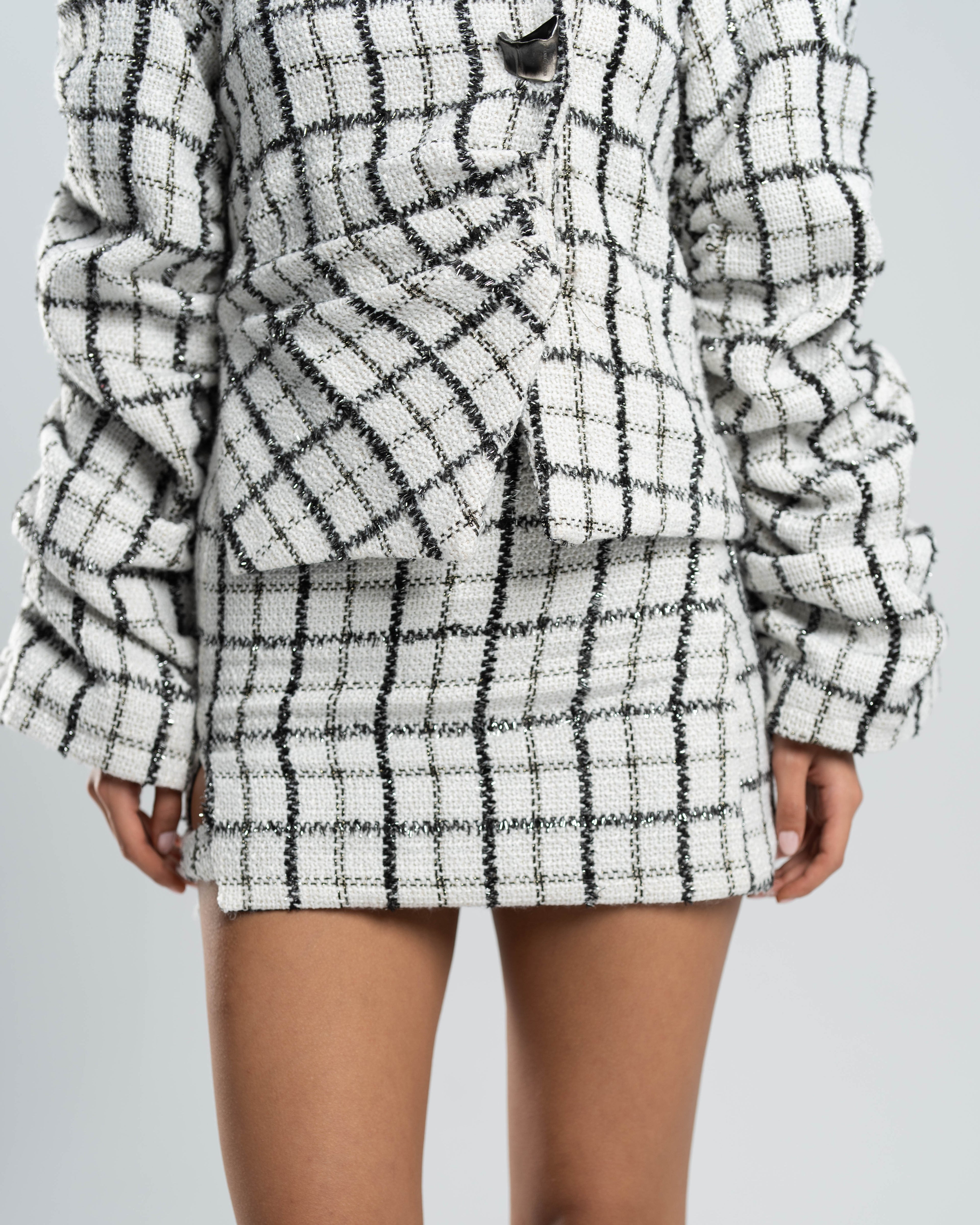 Crest Skirt in Ivory Check Tweed