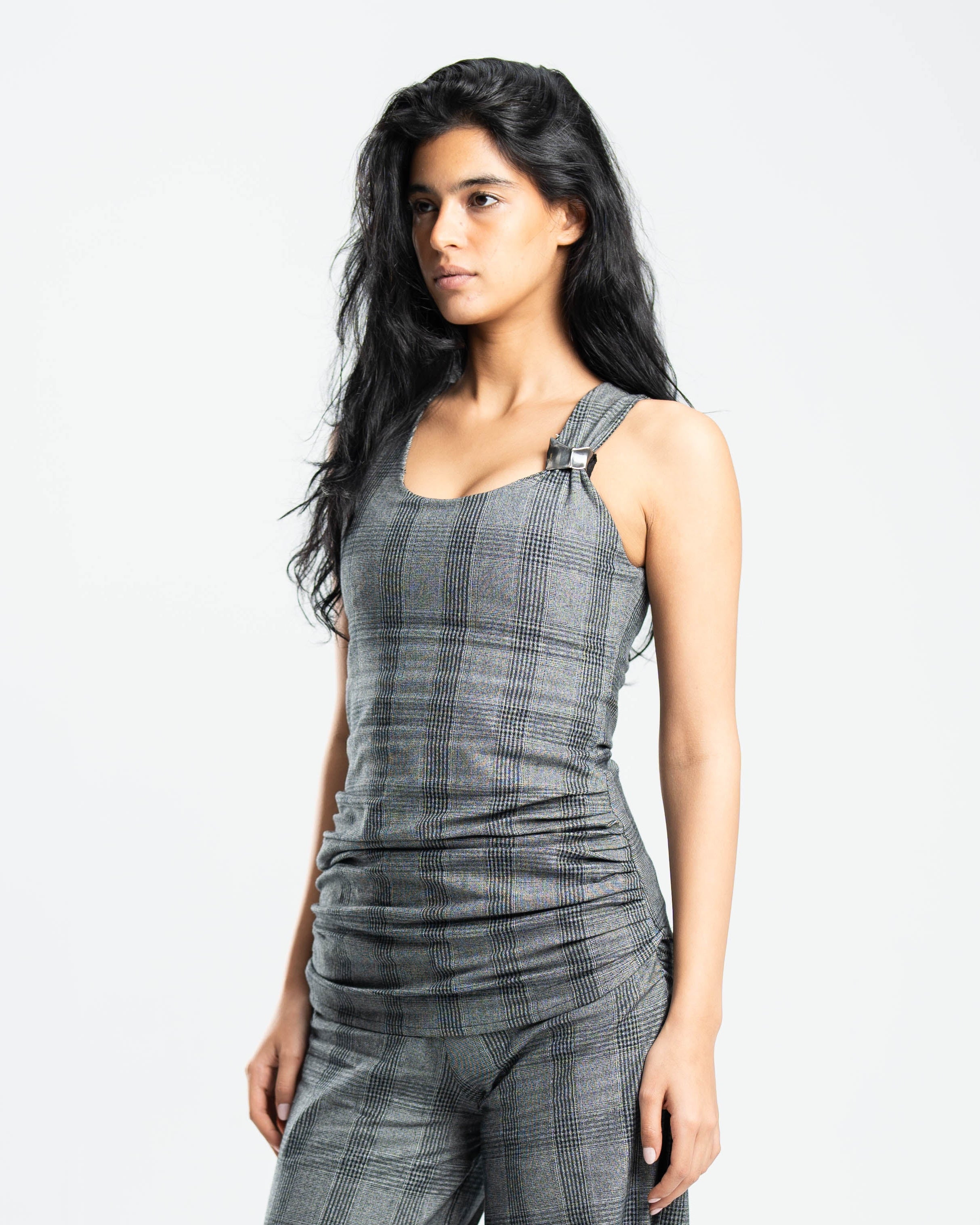 Fold Top in Grey Prince of Wales Check