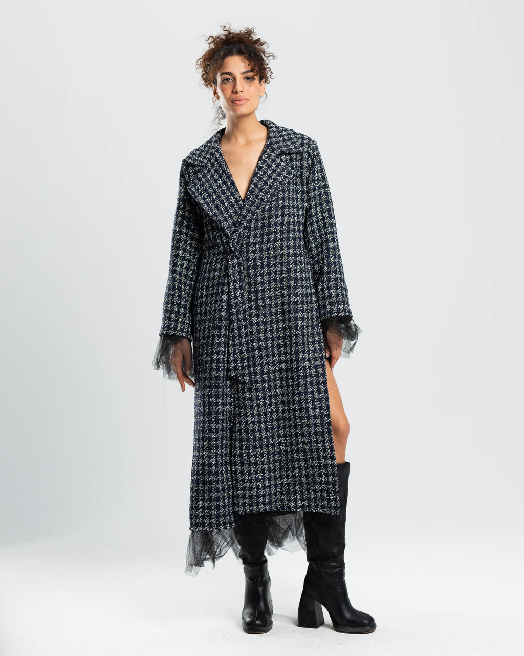 Étoile Coat in Navy Tweed and Tulle