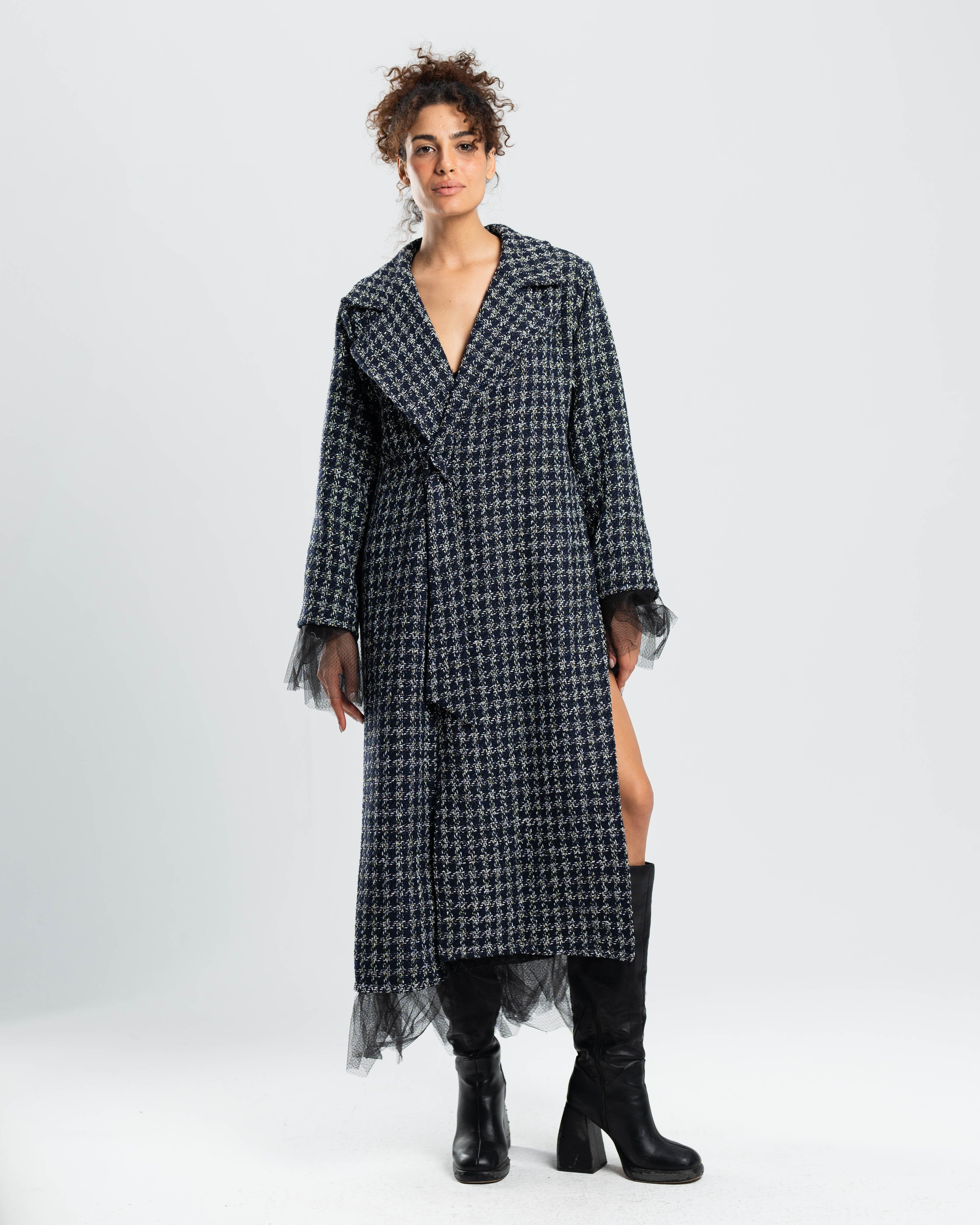 Étoile Coat in Navy Tweed and Tulle