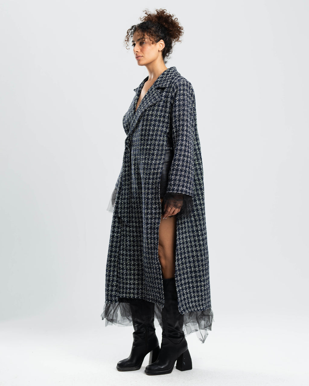 Étoile Coat in Navy Tweed and Tulle