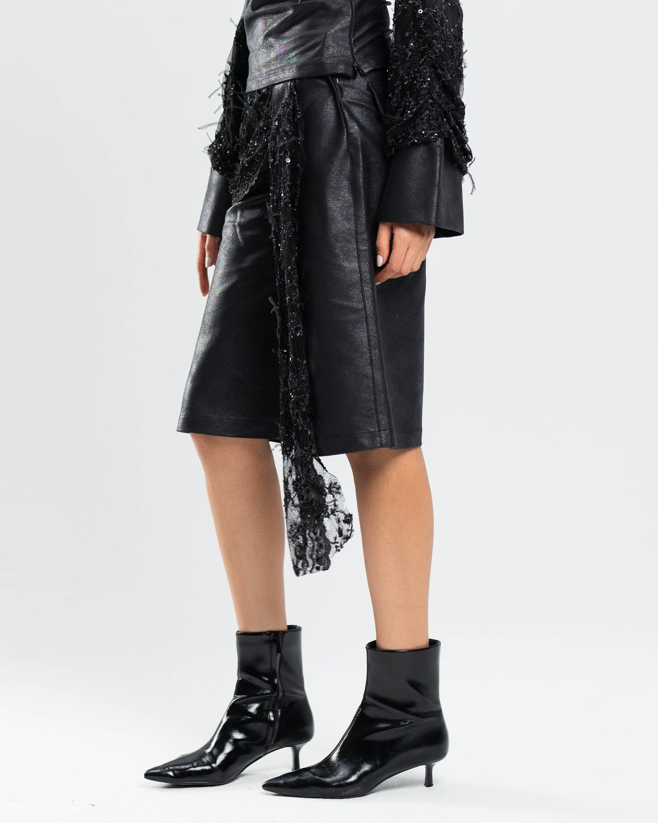 Vesper Shorts in Metallic Gabardine and Lace