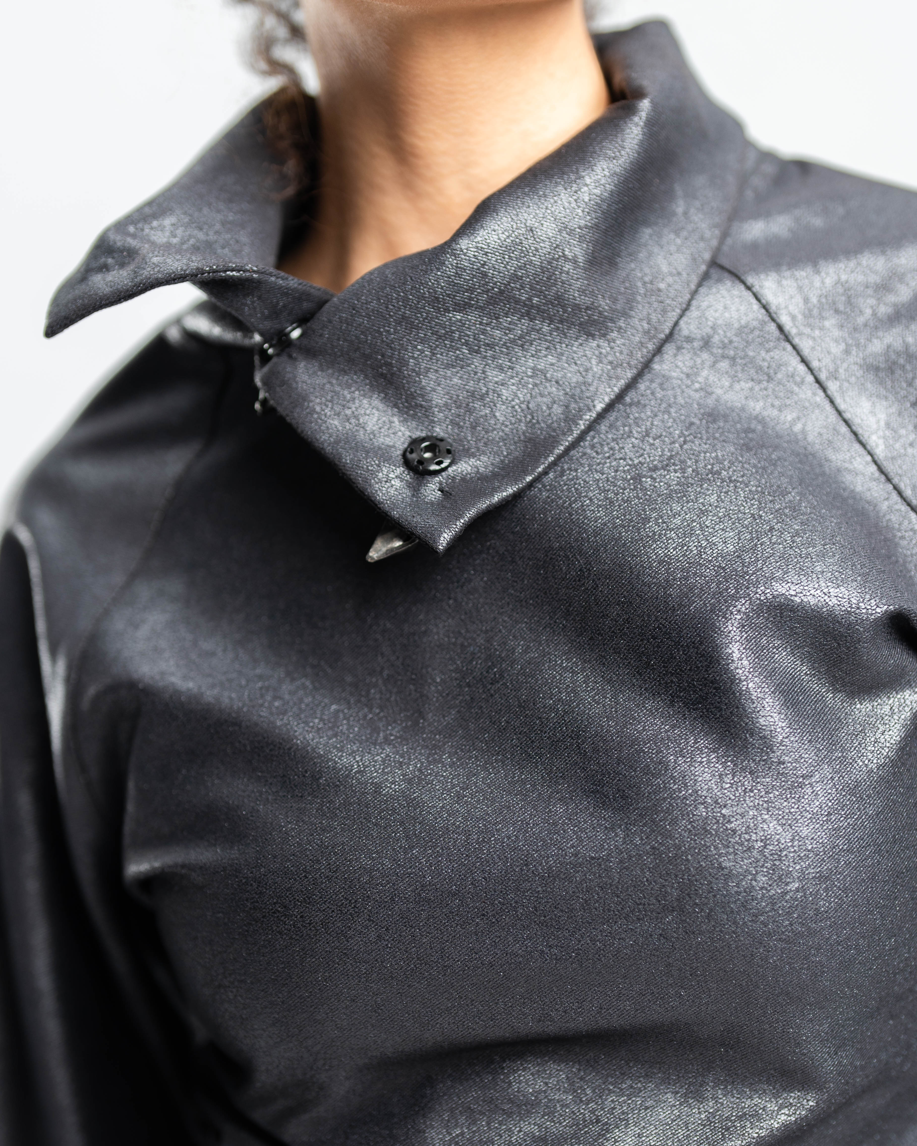 Vesper Top in Metallic Gabardine and Embroidered Lace