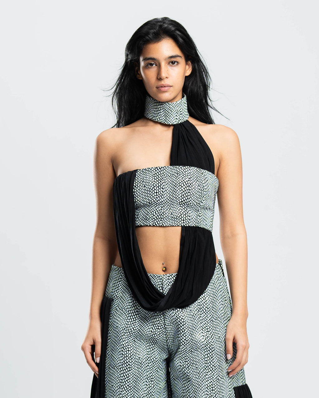 Vail Top in Printed leather and Crepe