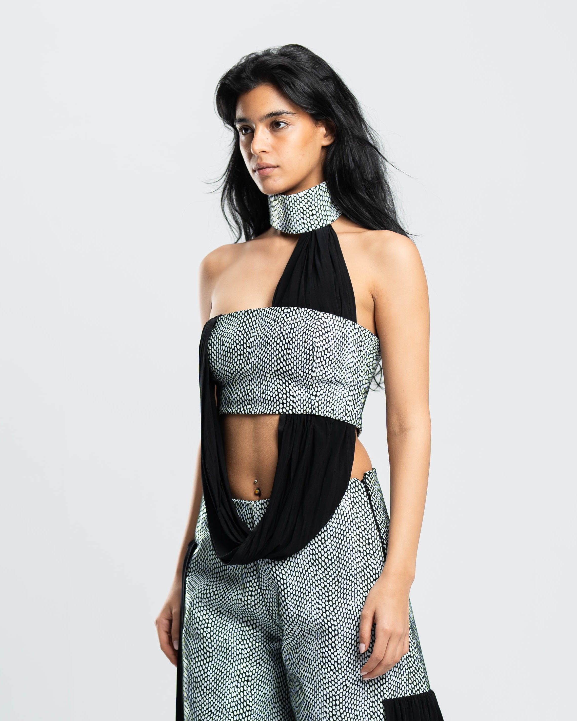 Vail Top in Printed leather and Crepe