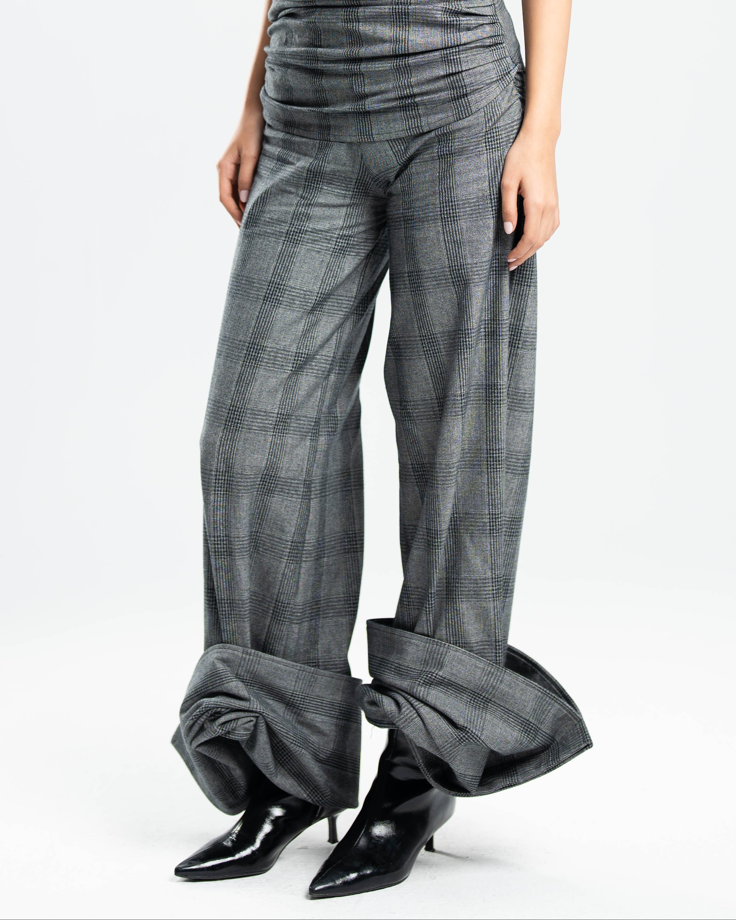 Fold Pants in Grey Prince of Wales Check