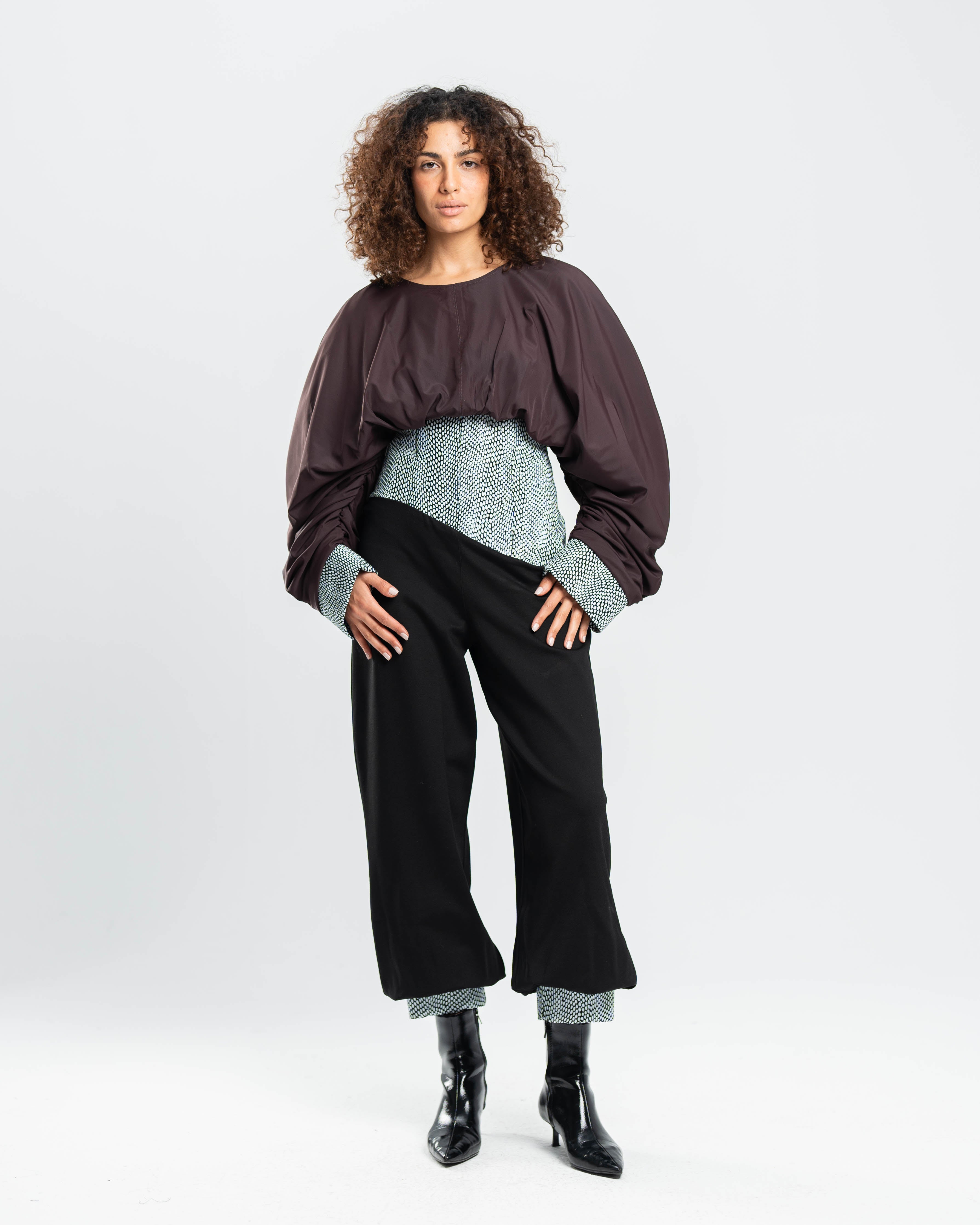 Mireille Jumpsuit in Taffeta and Printed Leather