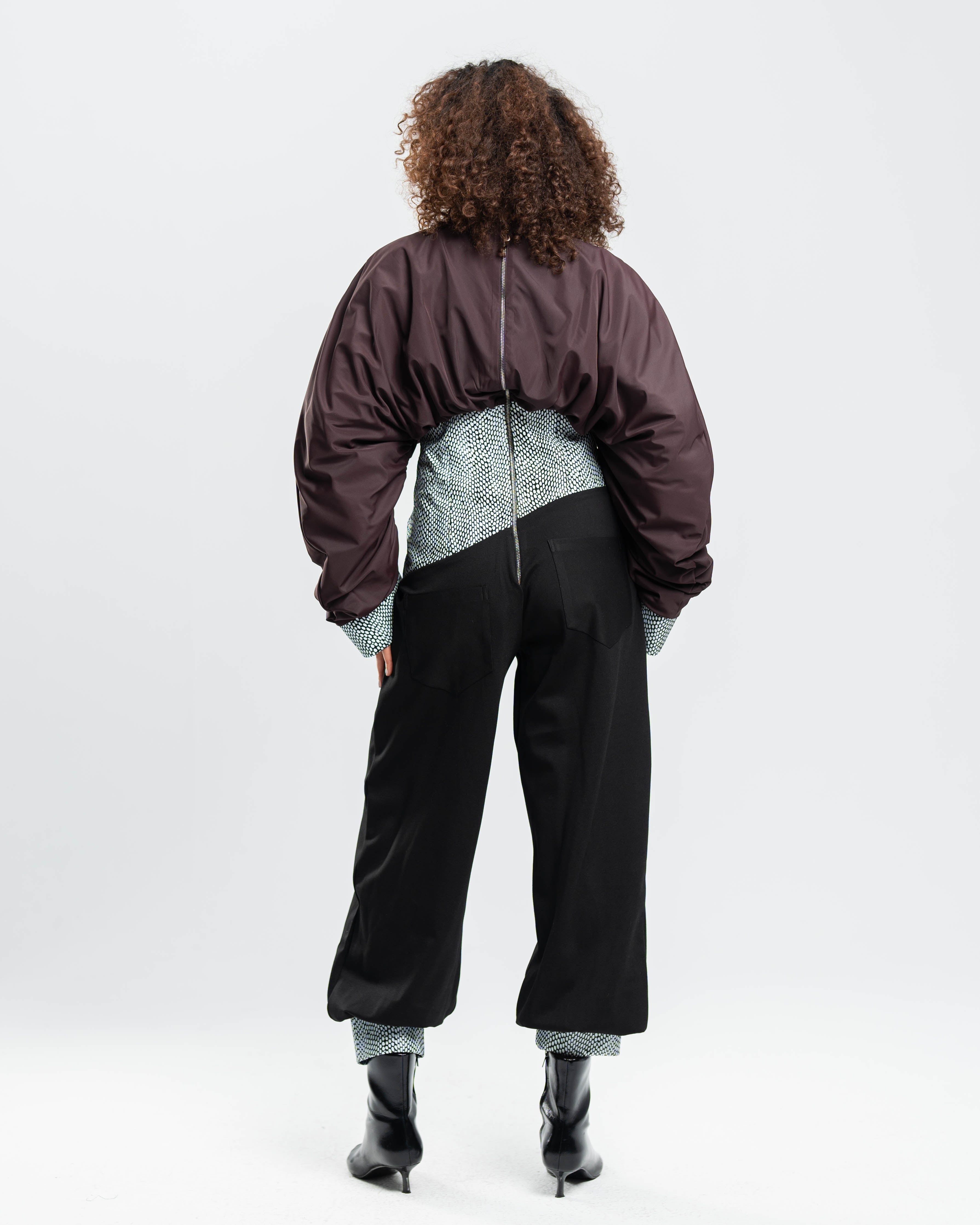 Mireille Jumpsuit in Taffeta and Printed Leather