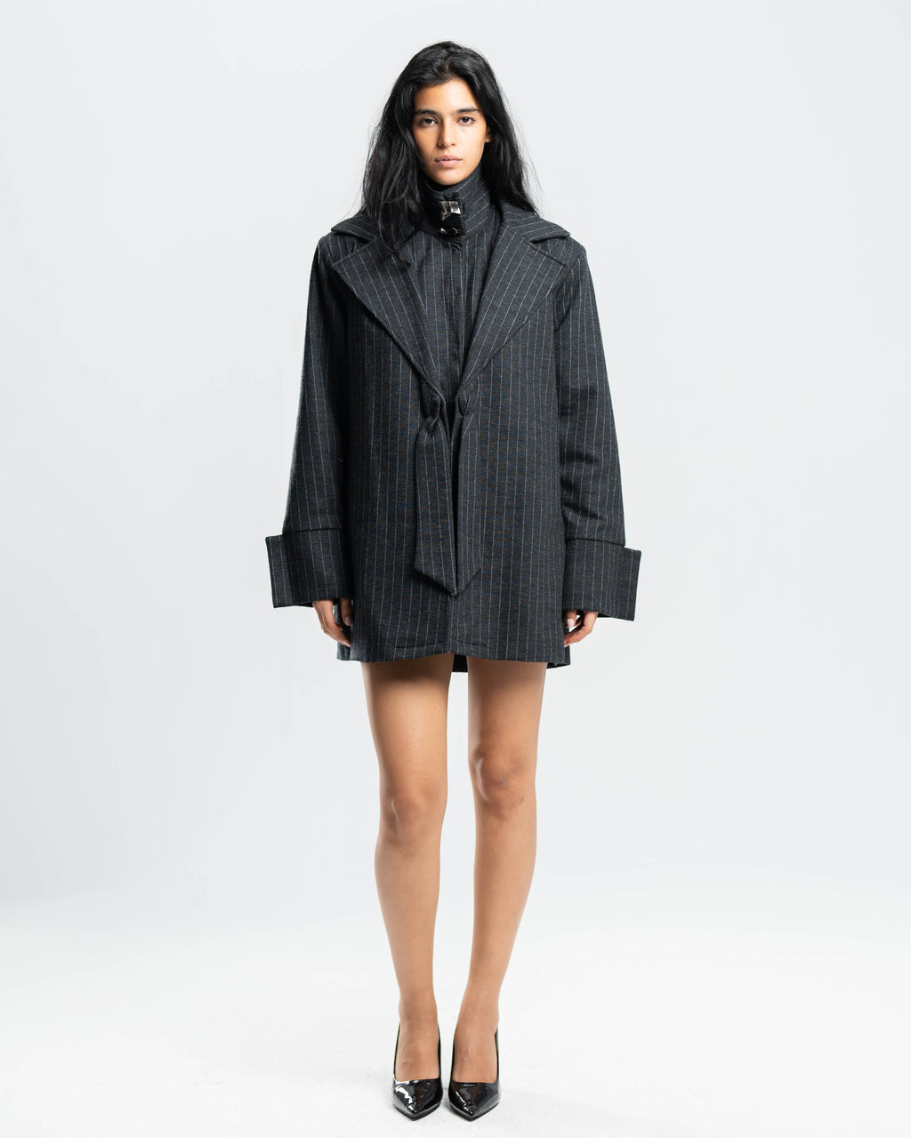 Auden Jacket Dress in Pinstripe Wool Blend