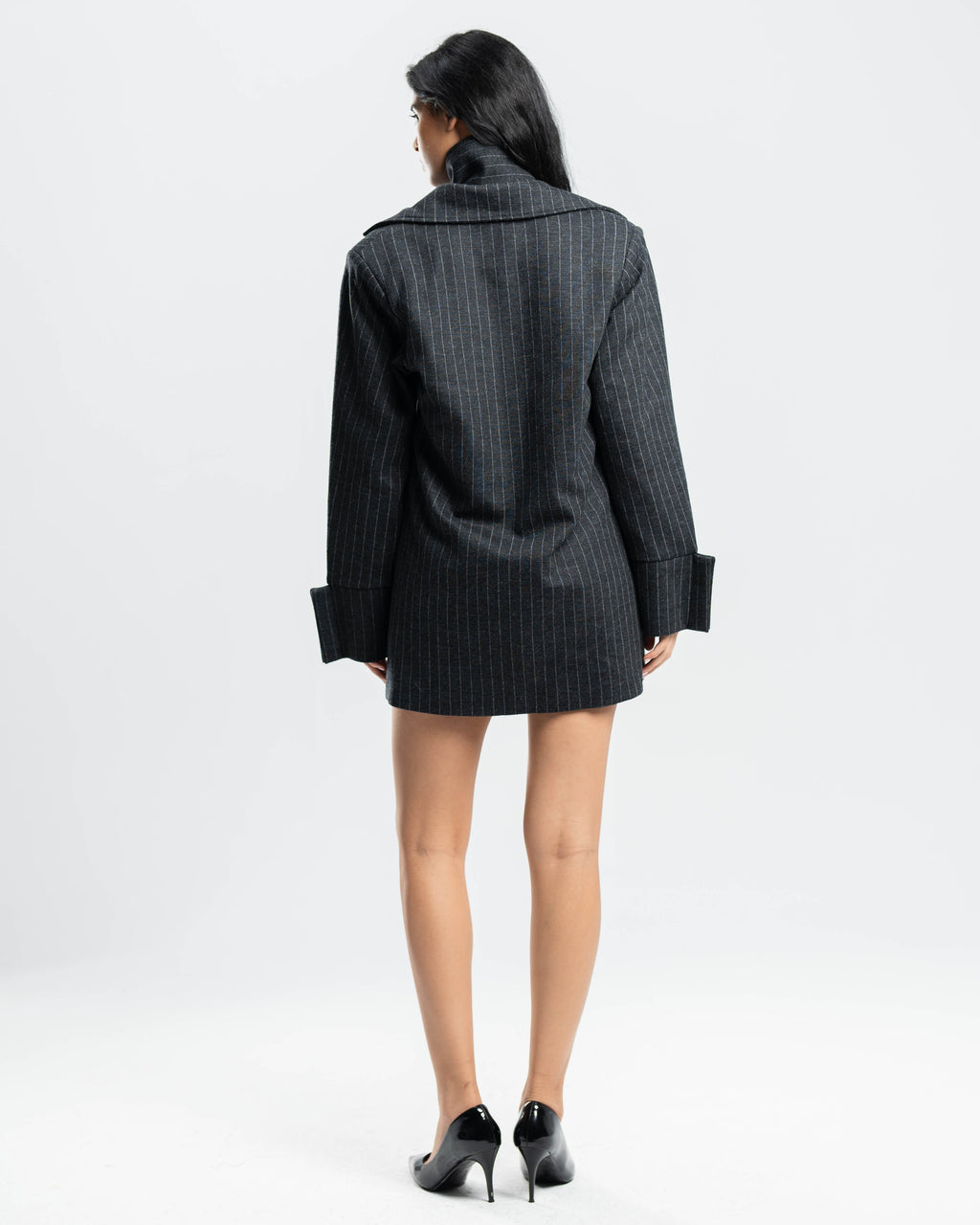 Auden Jacket Dress in Pinstripe Wool Blend