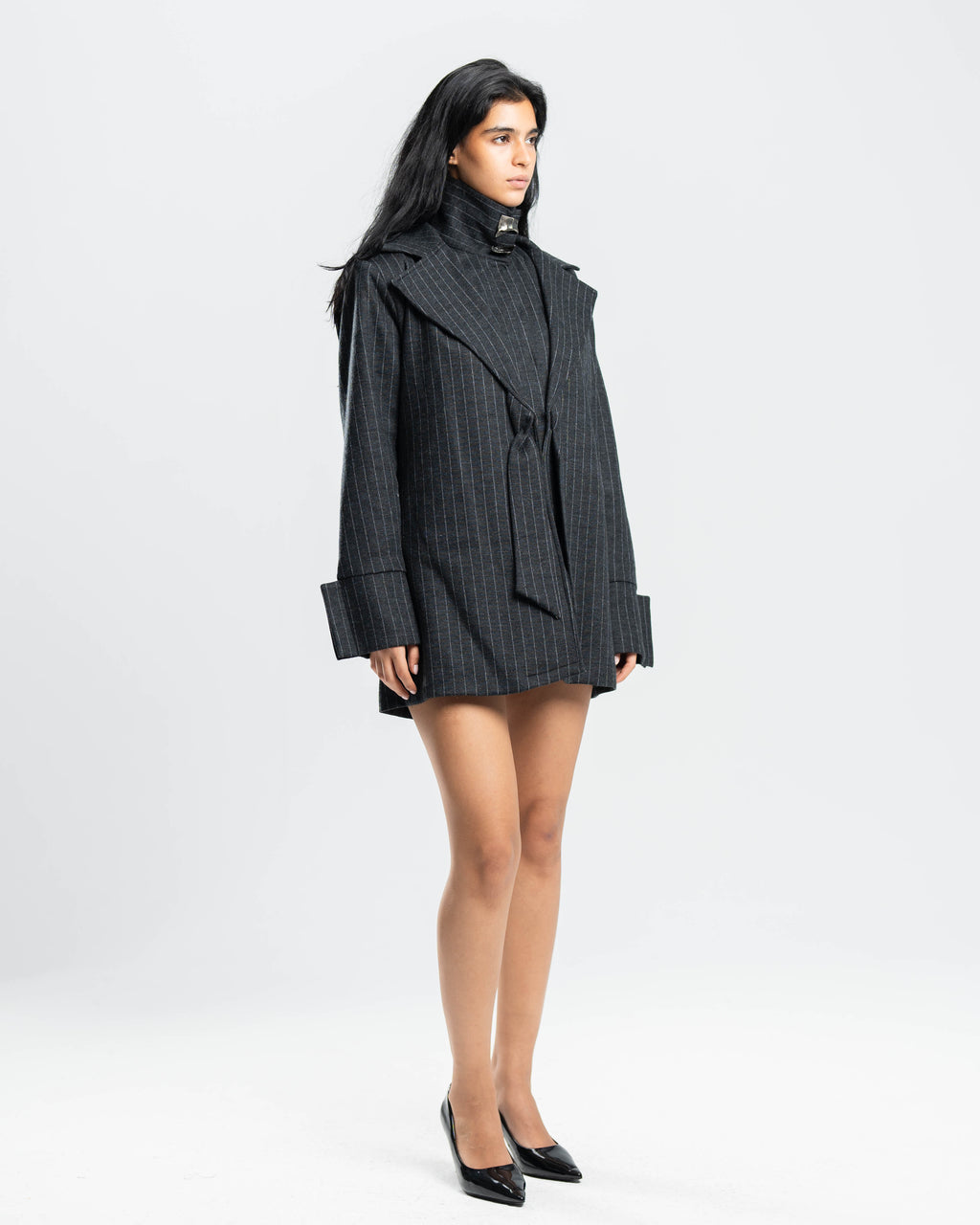 Auden Jacket Dress in Pinstripe Wool Blend