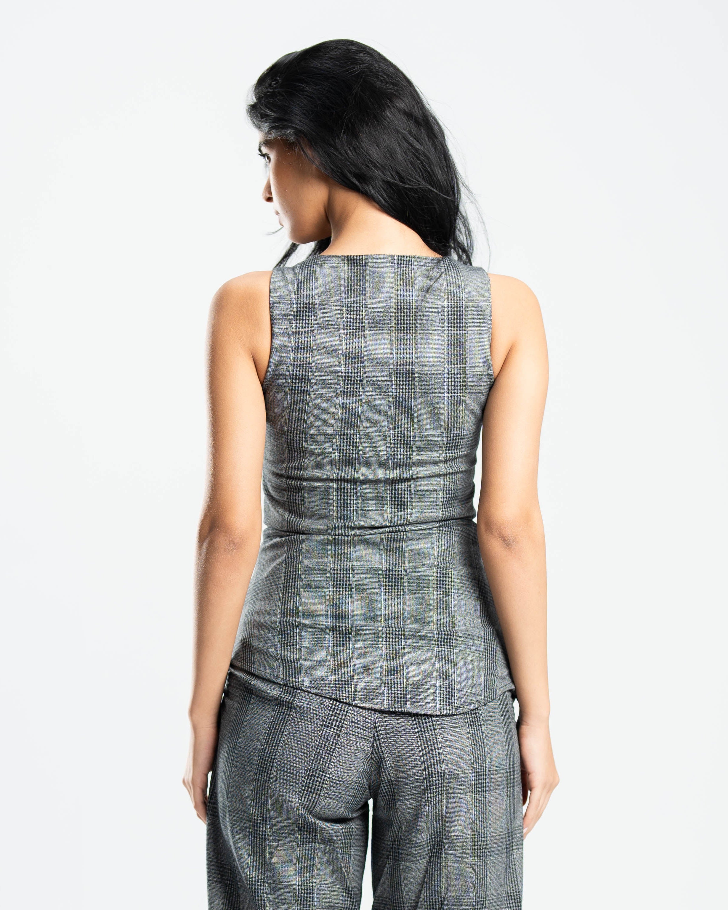 Fold Top in Grey Prince of Wales Check