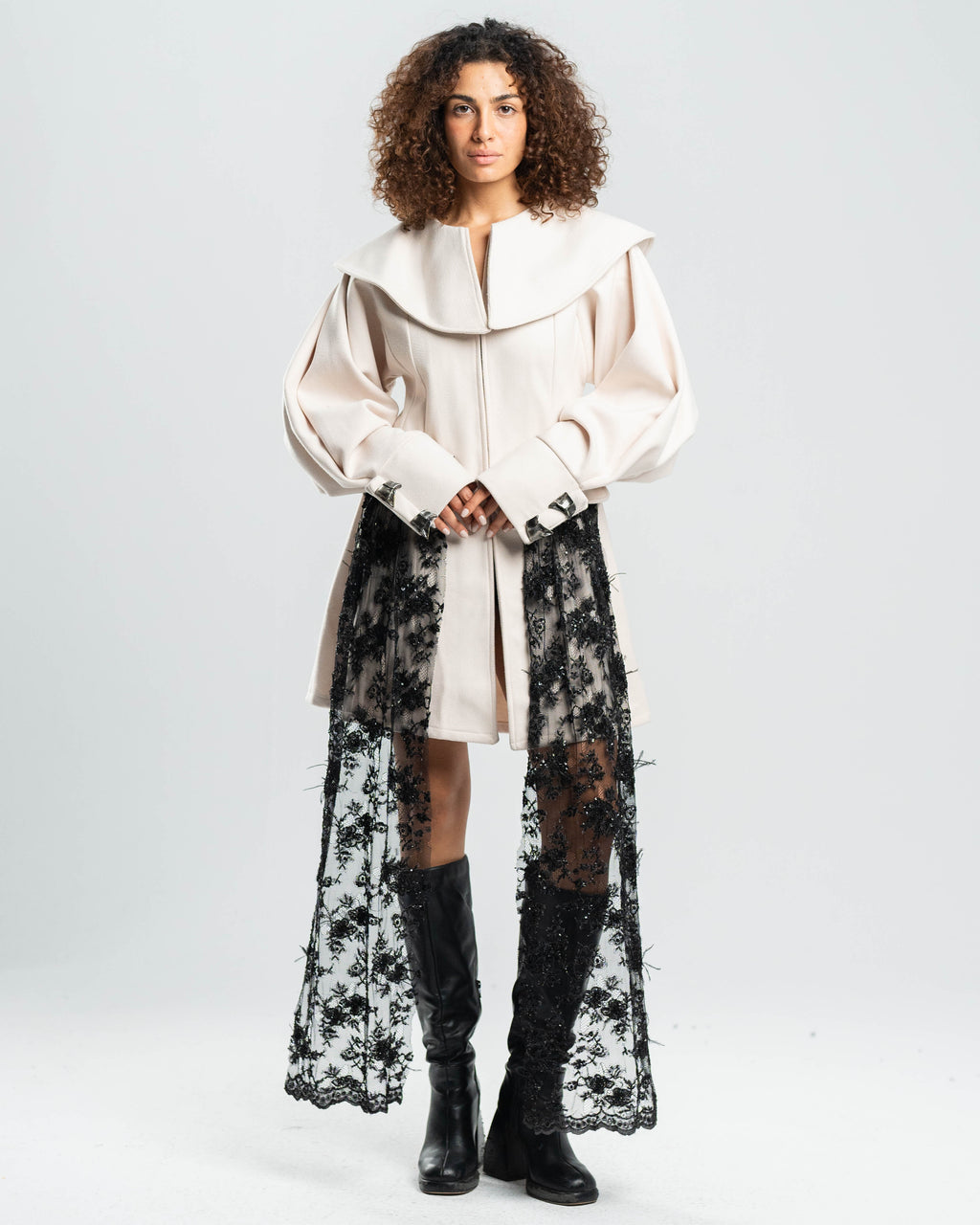 Embroidered Contrast Coat