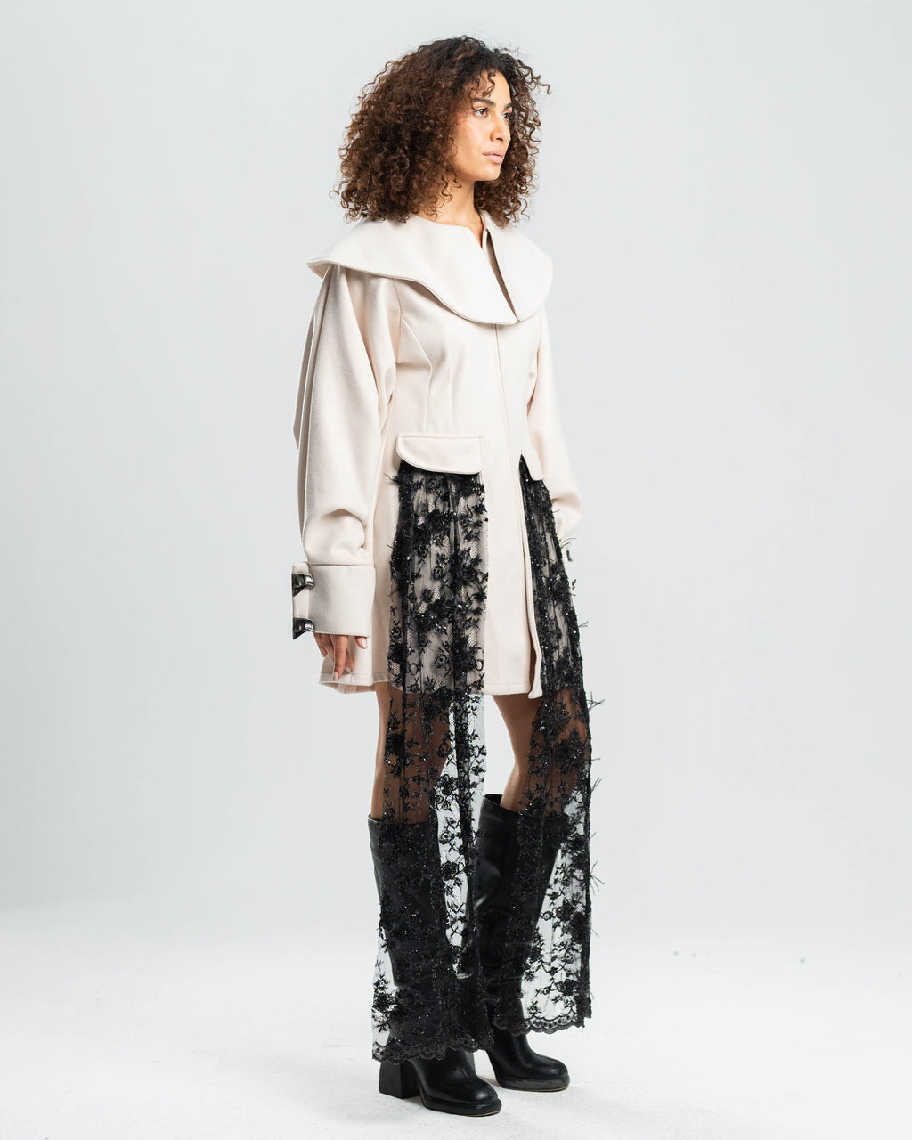 Embroidered Contrast Coat