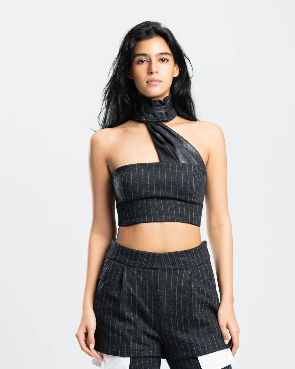 Layer Top in Pinstripe Wool Blend