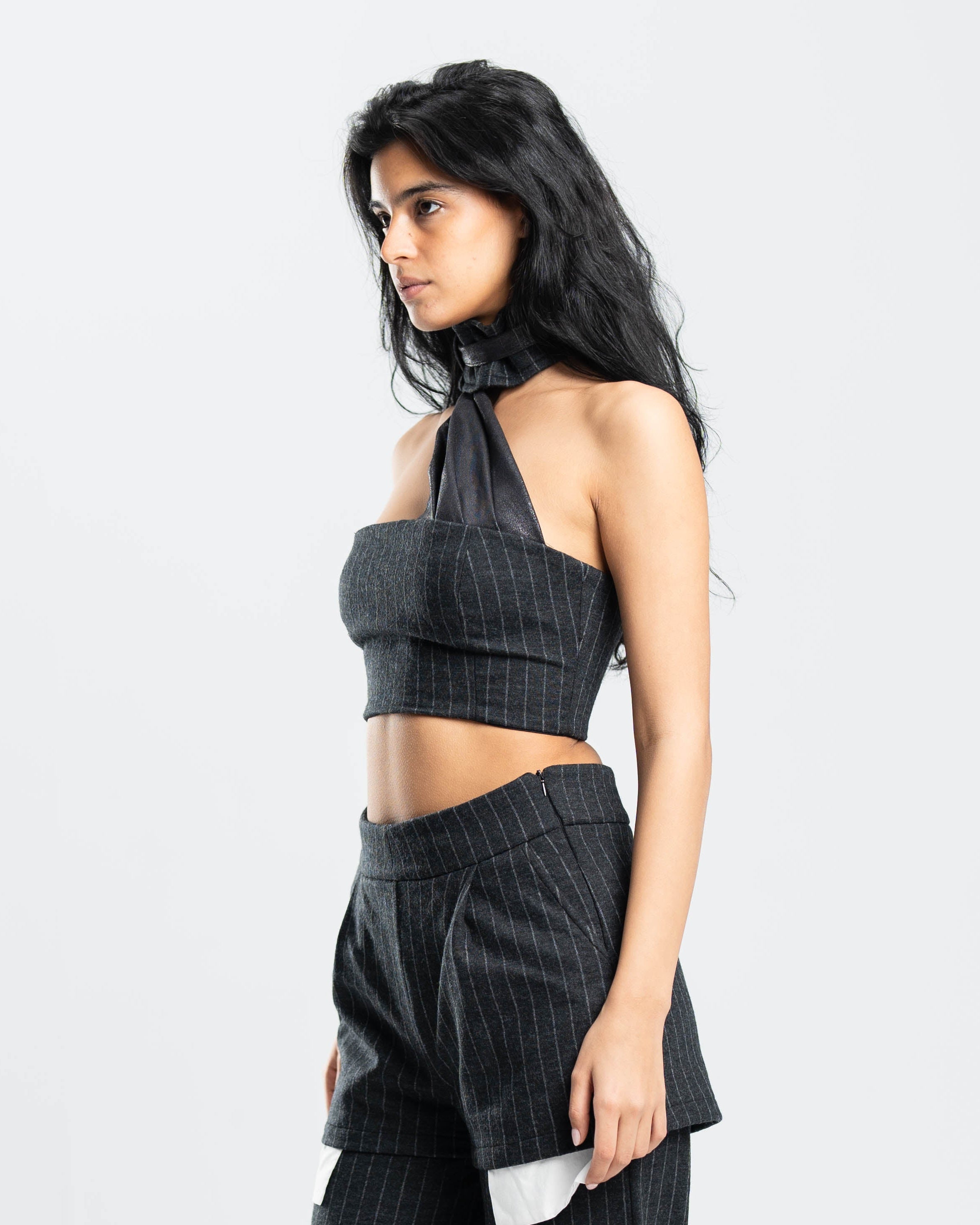 Layer Top in Pinstripe Wool Blend